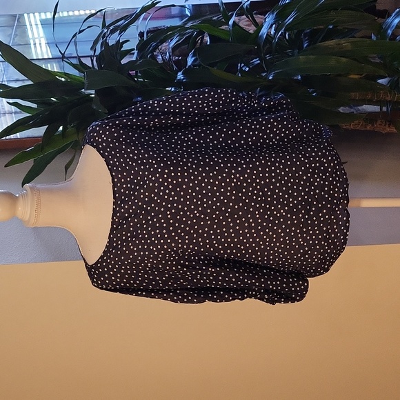 Mizuiro-ind Navy Blue Sheer Polka-dot Batwing Top High-end Japanese Boutique - Picture 1 of 9